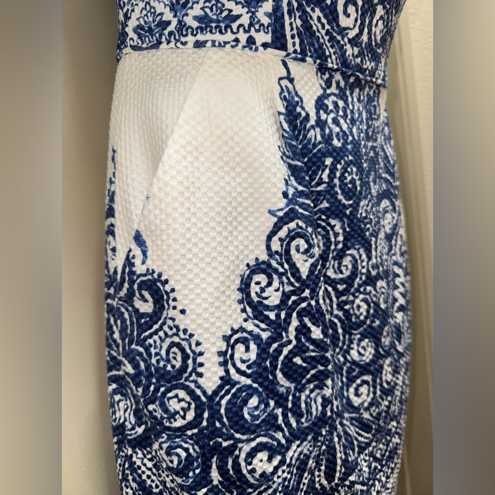 J. Crew Collection Ella Porcelain Paisley Blue White Strapless Dress size 6 - Picture 5 of 13